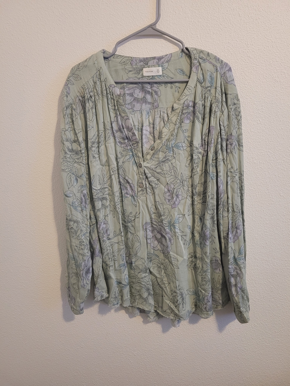 Maurices Sage Green Floral Peasant Blouse #224
